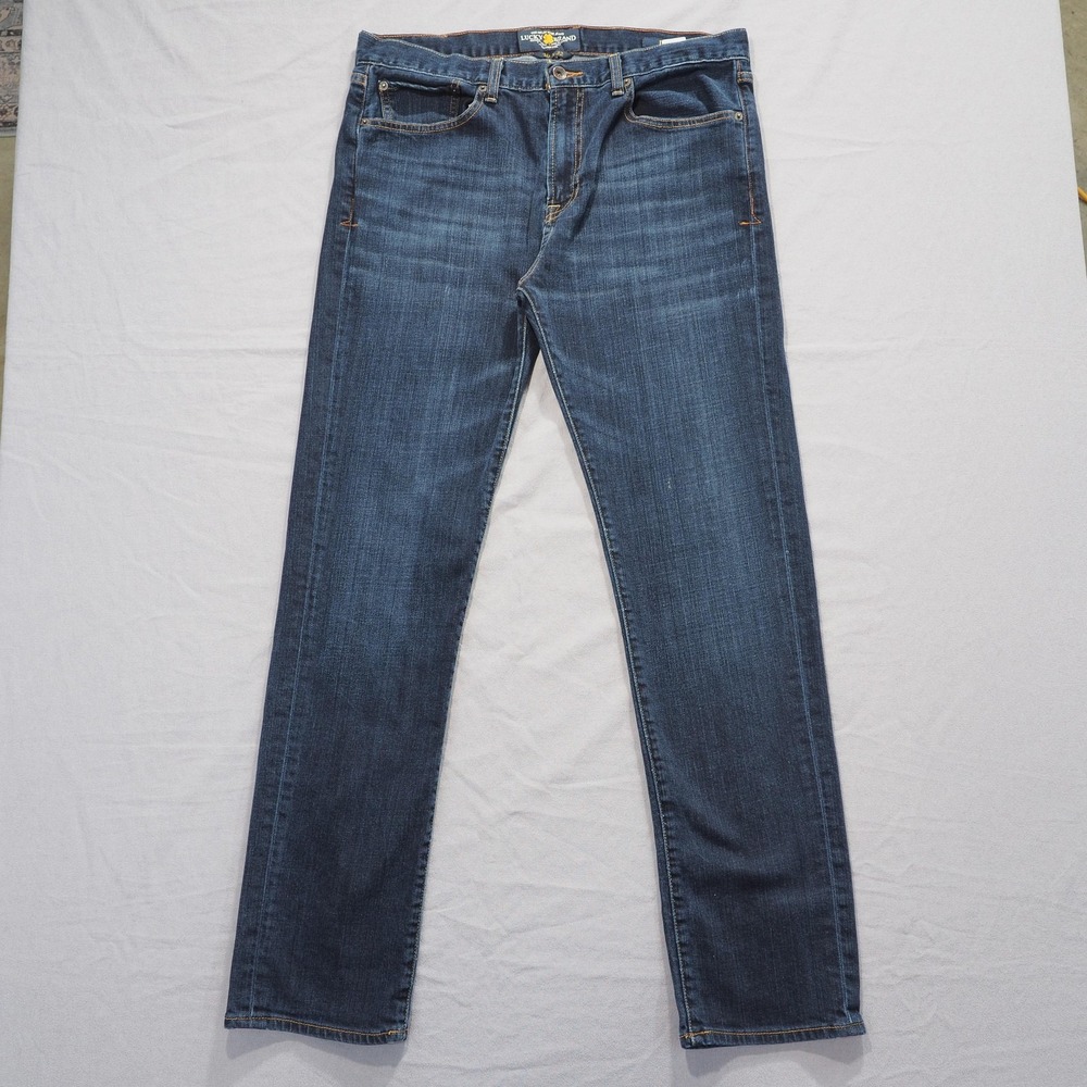 Lucky Brand Jeans Men 36x32 Blue Dean Straight Leg Denim Pants Dark Wash Stretch